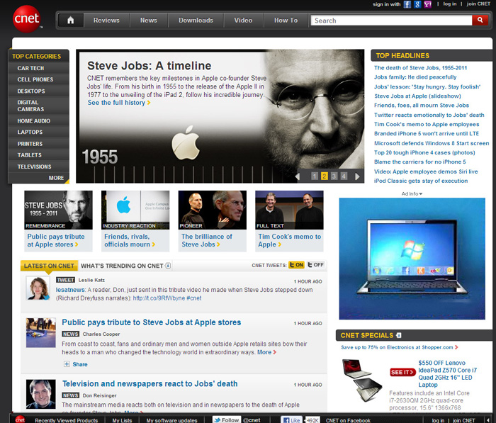 Cnet News Reports on Steve Jobs 1955 - 2011