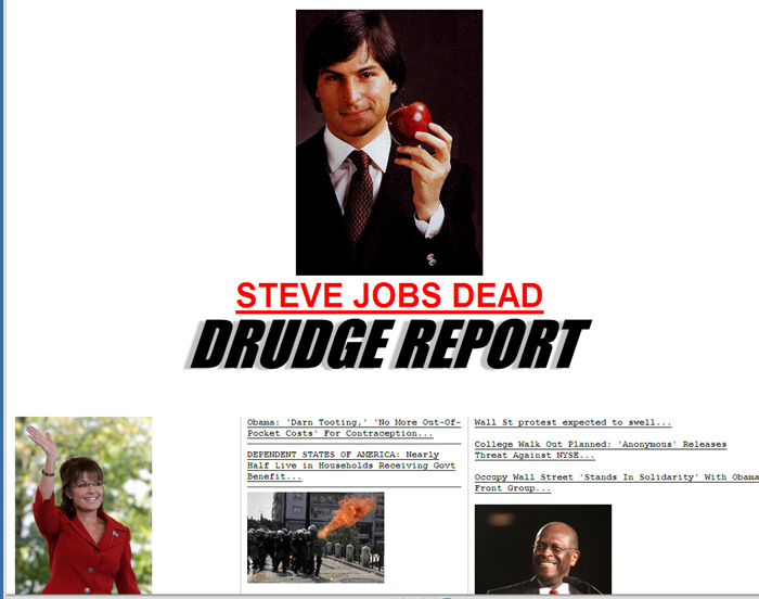 Drudge Report News Reports on Steve Jobs 1955 - 2011