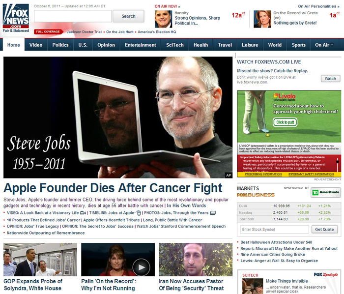 Fox News on Steve Jobs Oct 5, 2011 - 1955 - 2011