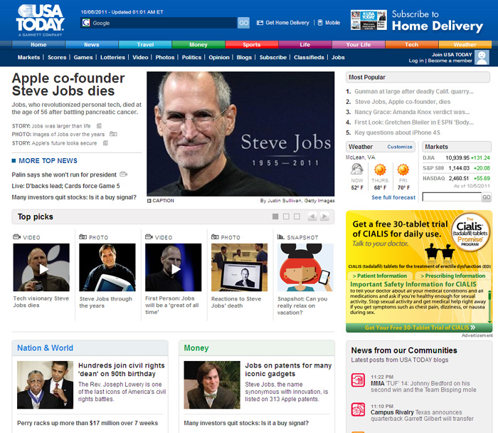 USA Today - Steve Jobs 1955 - 2011