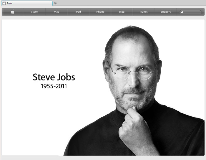 Steve Jobs 1955-2011 official Apple.com memorial homepage snapshot